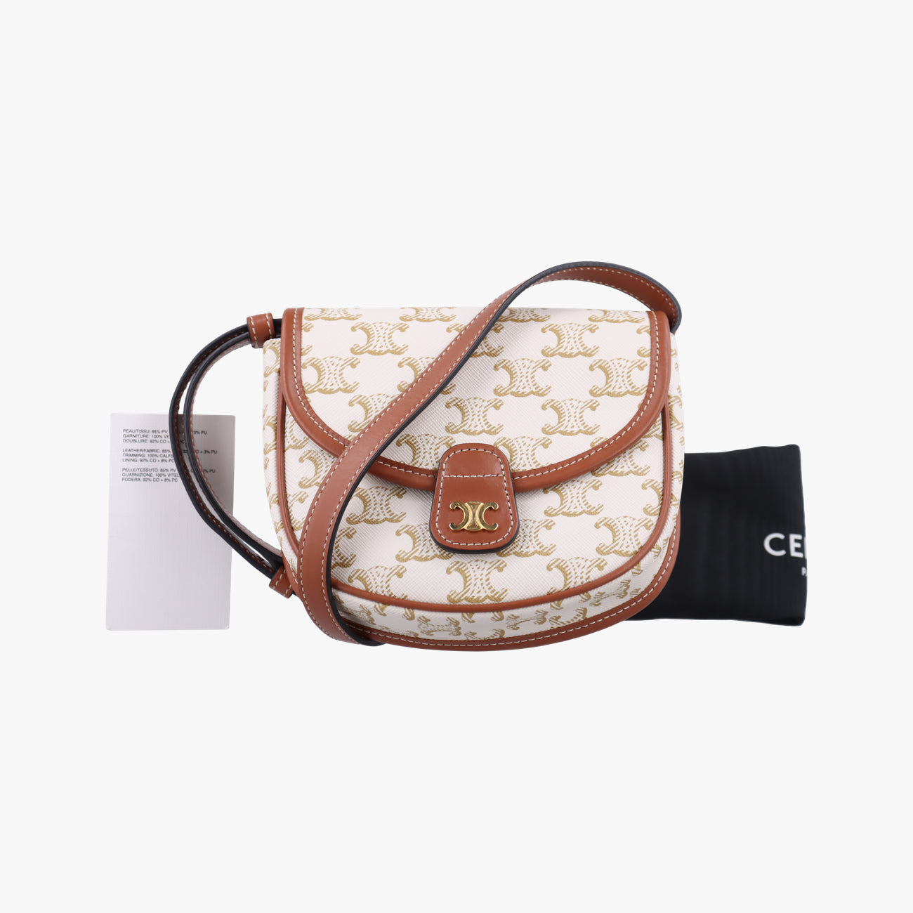 Vintage Celine Triomphe Mini Besace White×brown PVC coated canvas  shoulderbag | stylenewstar